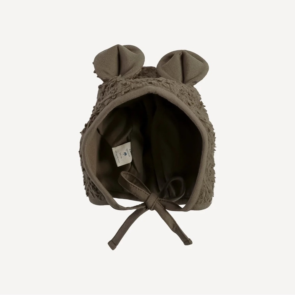 Kate Quinn bear hat | shiitake | organic sherpa - 0-3m, NWT